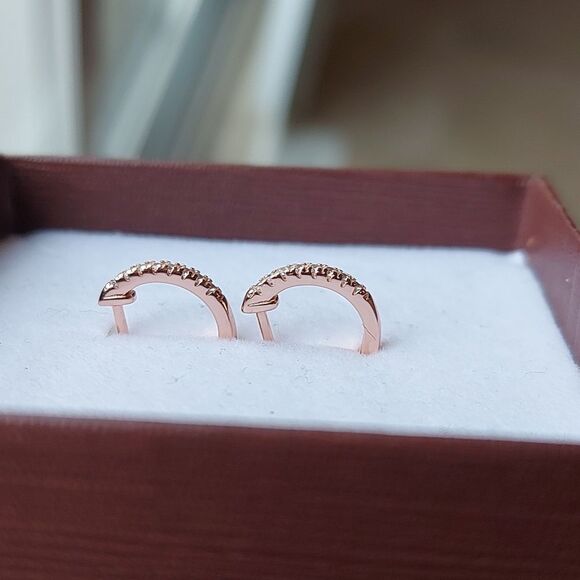 925 Sterling Silver Rose Gold Earrings - Picture 5 of 8